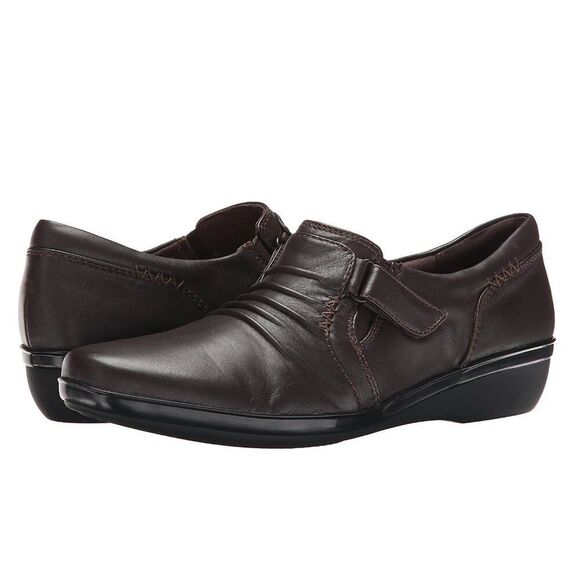 Clarks Size 7M Everlay Brown Coda Dark Leather Slip On - Picture 1 of 15